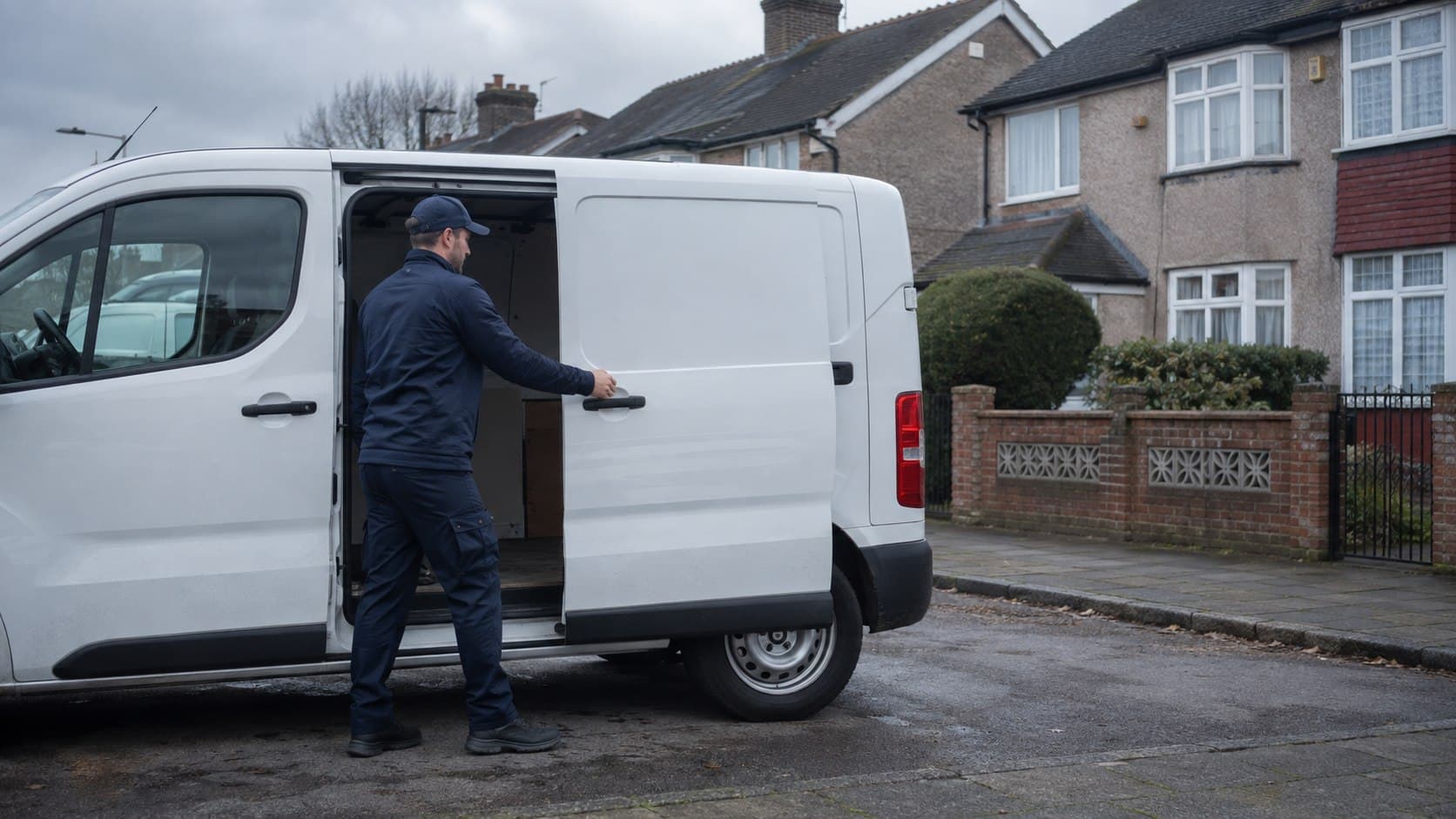 Unbranded courier vehicle prepared for a direct delivery from Collier Row after collection from a shopfront, trade counter, office or private home.